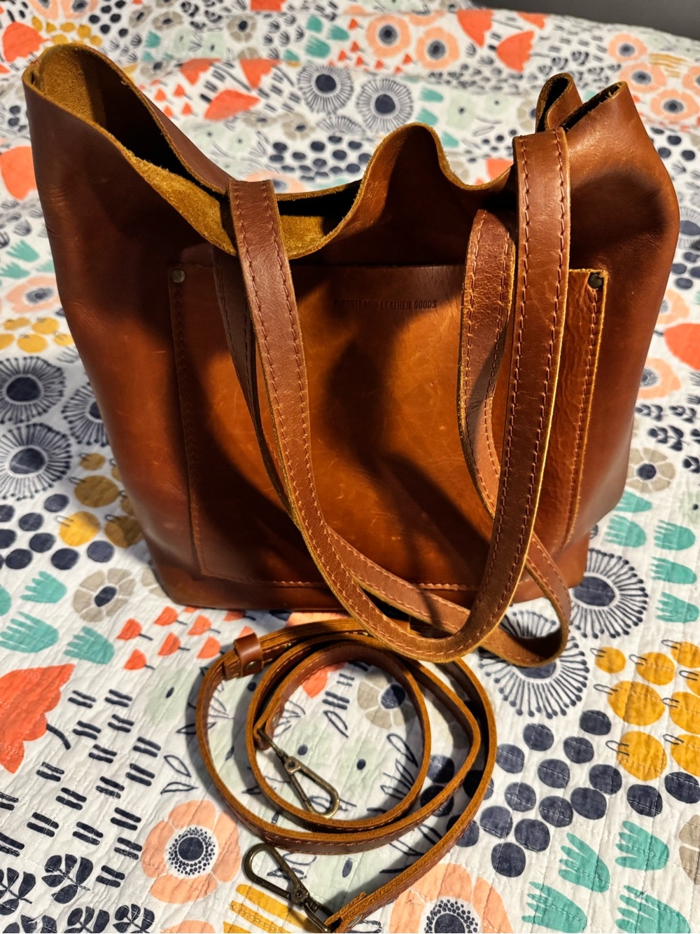 Portland Leather Brown Crossbody Tote - Picture 2 of 13